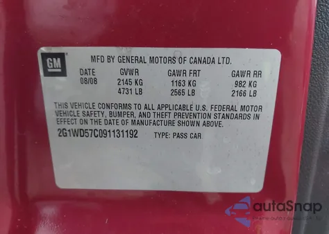 2009 Chevrolet Impala Ss из США, поврежденный, VIN 2G1WD57C091131192